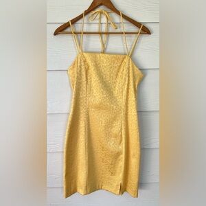 Vintage 90s City Triangles yellow strappy slit mini dress stretch size 7/ small